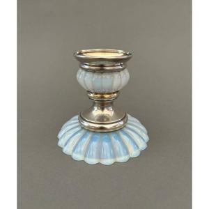 Opal Glass Candlestick 20th Century.