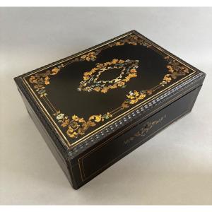 The Wooden Box Is Inlaid With Bronze And Mother-of-pearl.