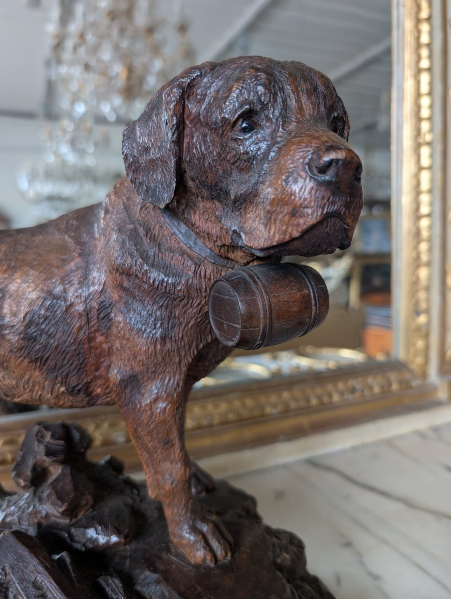 Scultura Foresta Nera – Cane San Bernardo con barile, Prima metà XX secolo-photo-2