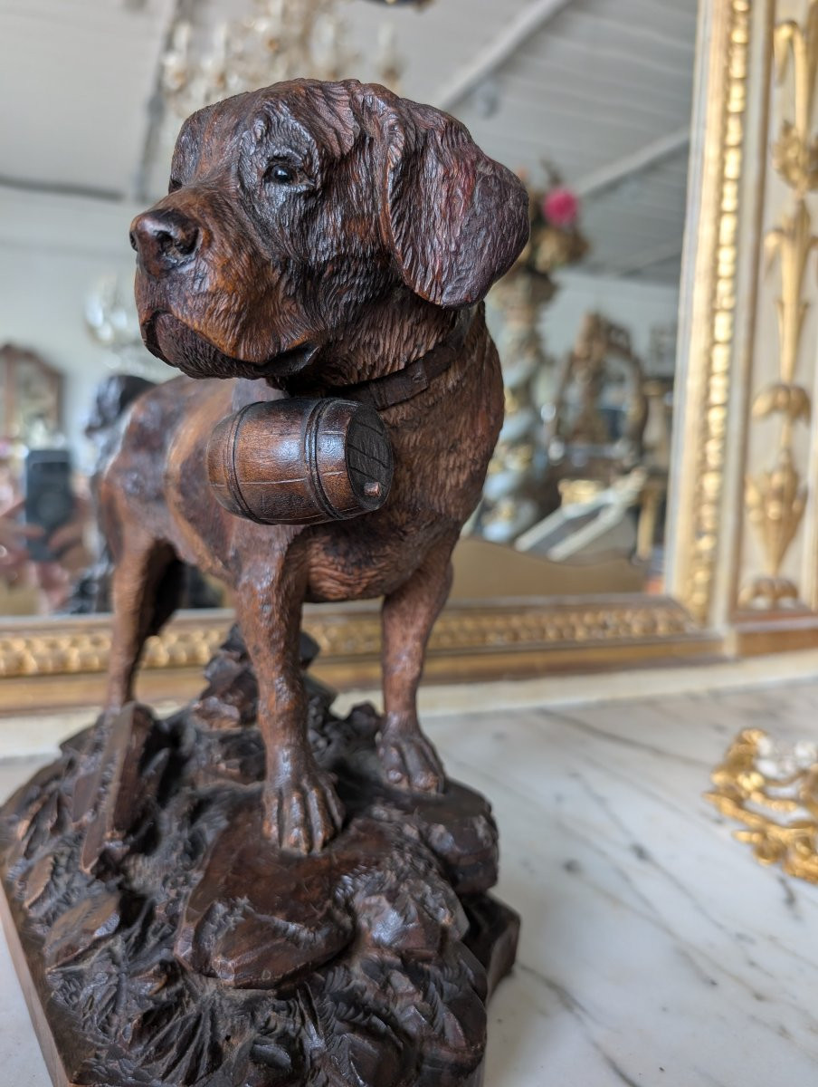 Scultura Foresta Nera – Cane San Bernardo con barile, Prima metà XX secolo-photo-4