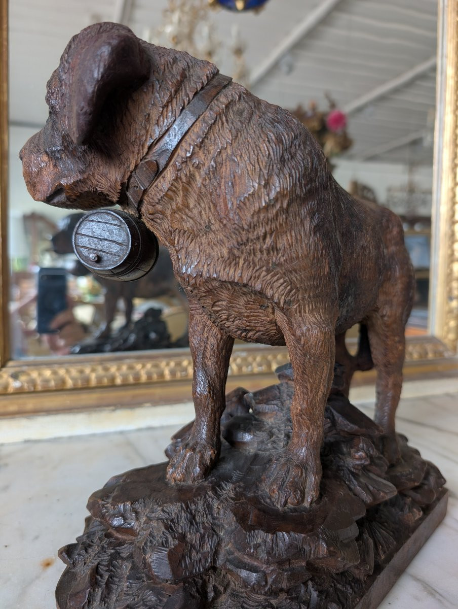 Scultura Foresta Nera – Cane San Bernardo con barile, Prima metà XX secolo-photo-8