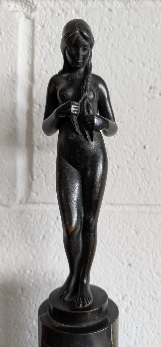 Scultura in bronzo di Hans Herry Liebmann (1876-1941) con base in marmo-photo-2