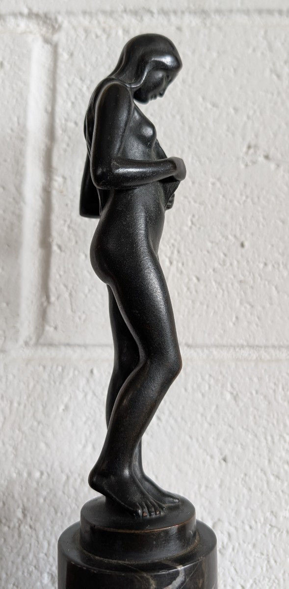 Scultura in bronzo di Hans Herry Liebmann (1876-1941) con base in marmo-photo-3