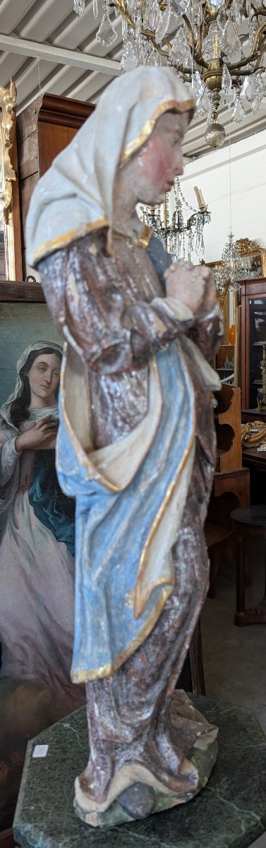 Scultura lignea policroma raffigurante Madonna orante – XVIII secolo-photo-3
