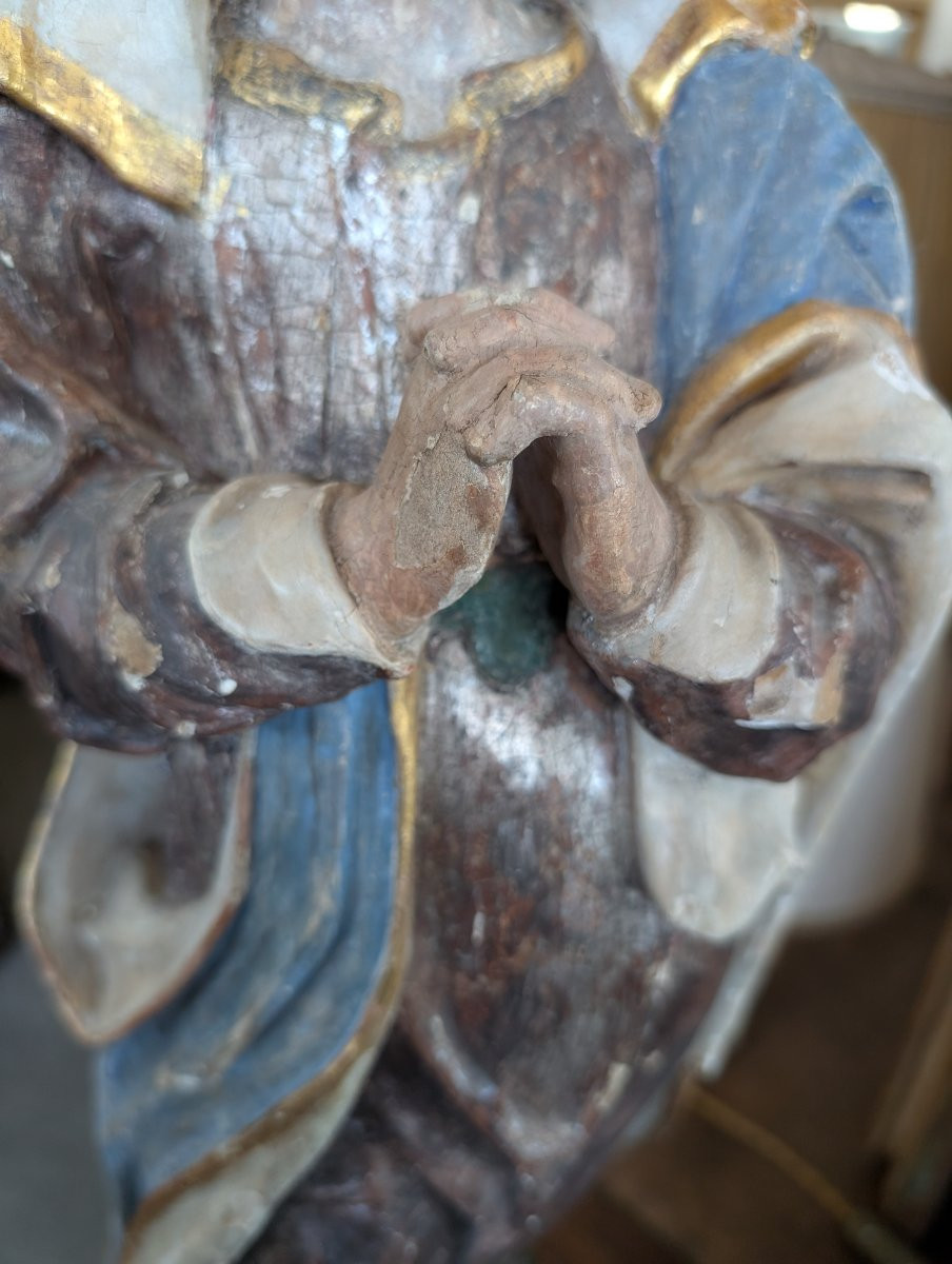 Scultura lignea policroma raffigurante Madonna orante – XVIII secolo-photo-3