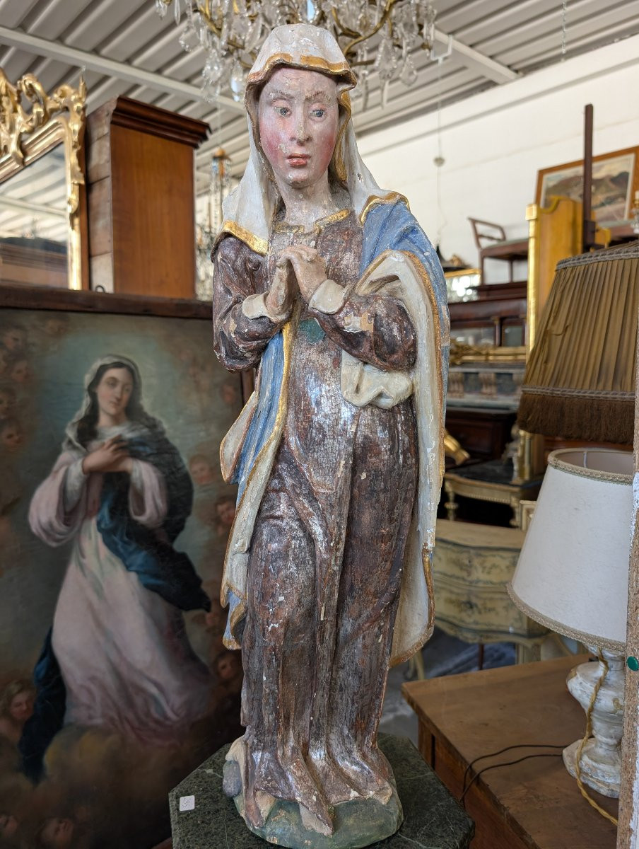Scultura lignea policroma raffigurante Madonna orante – XVIII secolo-photo-5