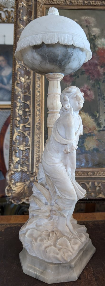 Lampada-scultura in alabastro, manifattura toscana, inizi XX secolo-photo-1