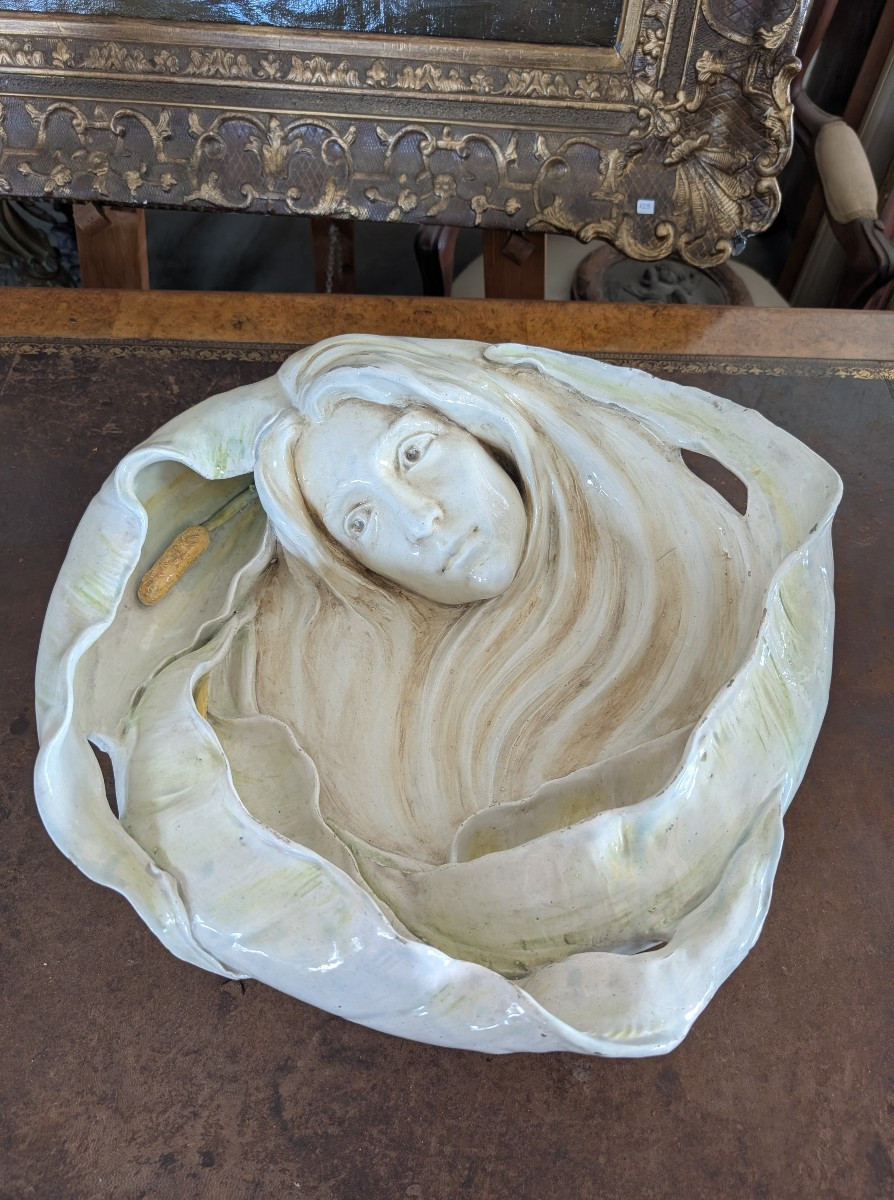 Grande centro tavola / parete Art Nouveau in ceramica smaltata – Manifattura Quaglino Poggi, Al-photo-1