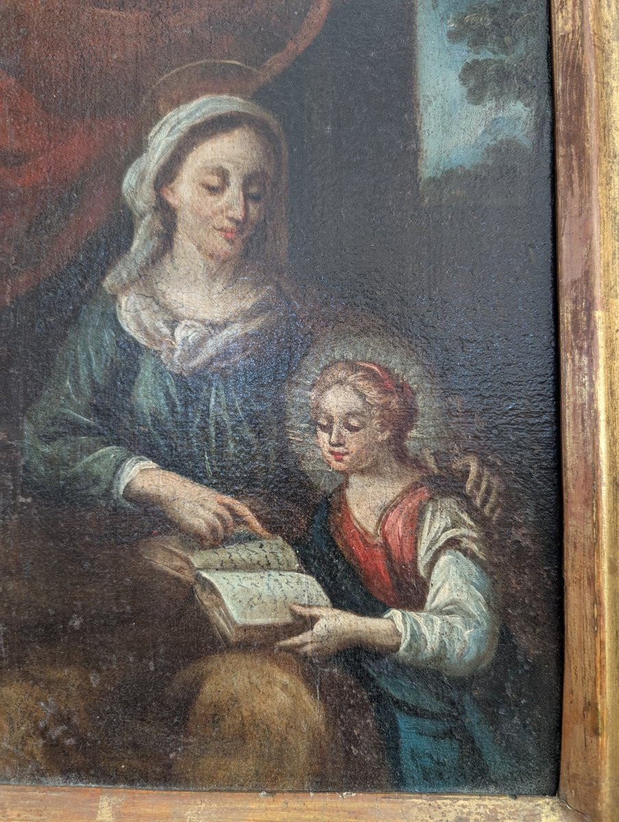 Dipinto religioso – L’educazione della Vergine Italia, fine XVIII secolo Olio su tela-photo-2