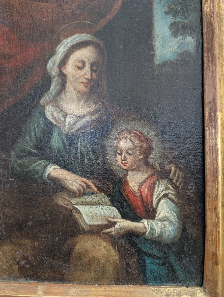 Dipinto religioso – L’educazione della Vergine Italia, fine XVIII secolo Olio su tela-photo-4