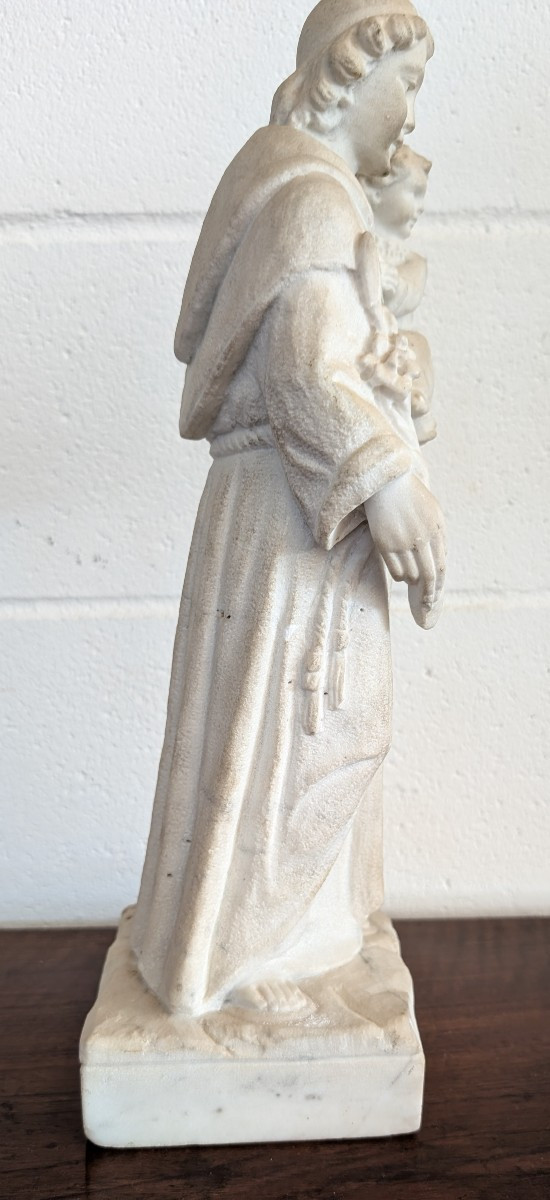 Scultura in marmo raffigurante Sant’Antonio da Padova con Gesù Bambino-photo-2