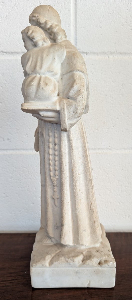 Scultura in marmo raffigurante Sant’Antonio da Padova con Gesù Bambino-photo-3