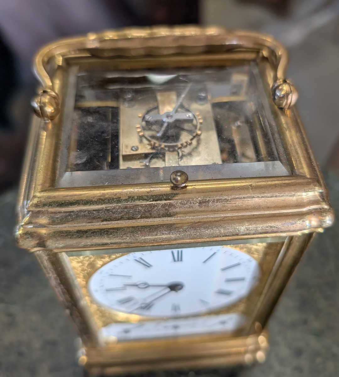 Pendule de Voyage in Bronzo Dorato – Scappamento ad Ancora, Suoneria ai Quarti, Sveglia e Calen-photo-2