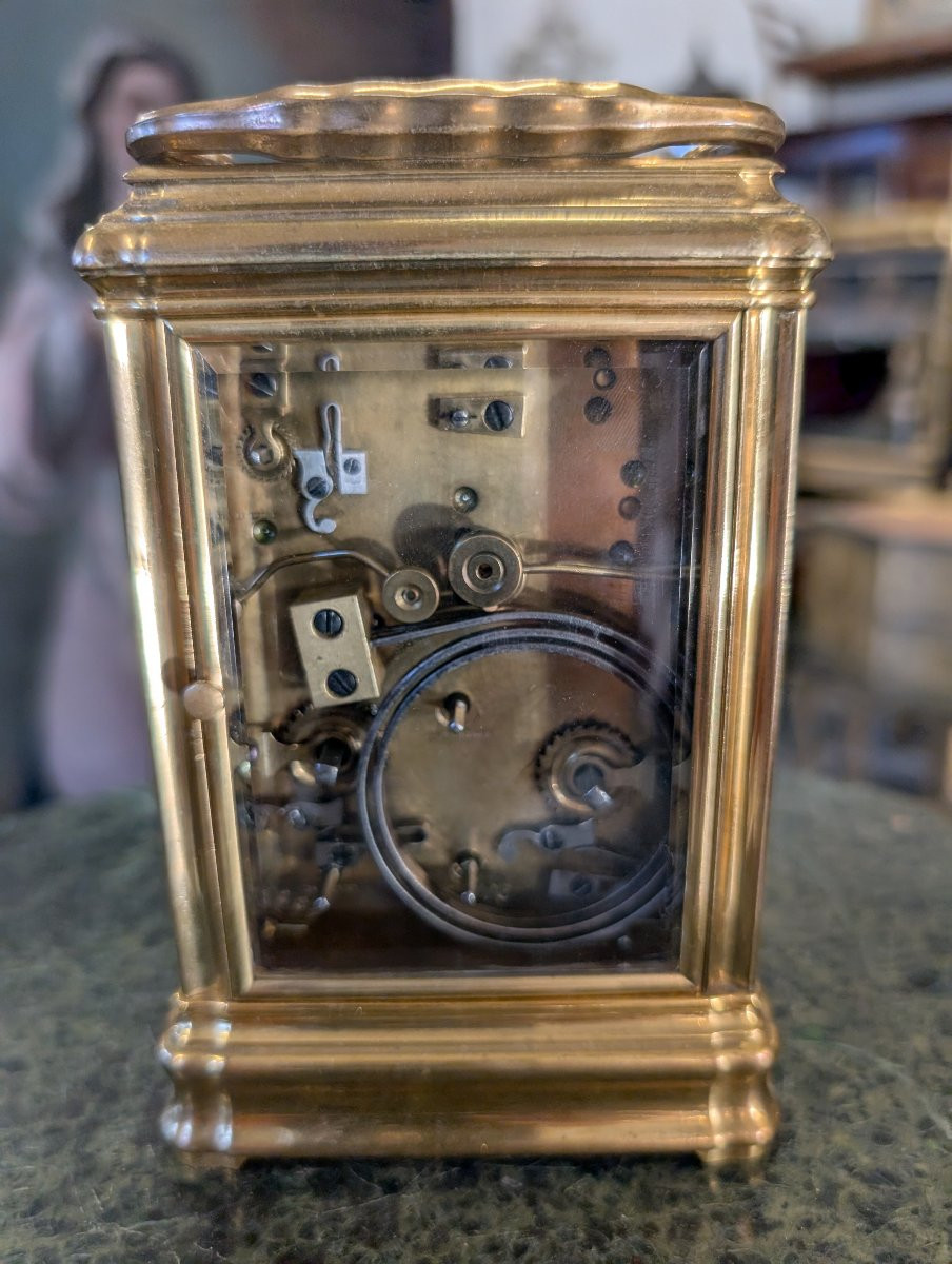 Pendule de Voyage in Bronzo Dorato – Scappamento ad Ancora, Suoneria ai Quarti, Sveglia e Calen-photo-3