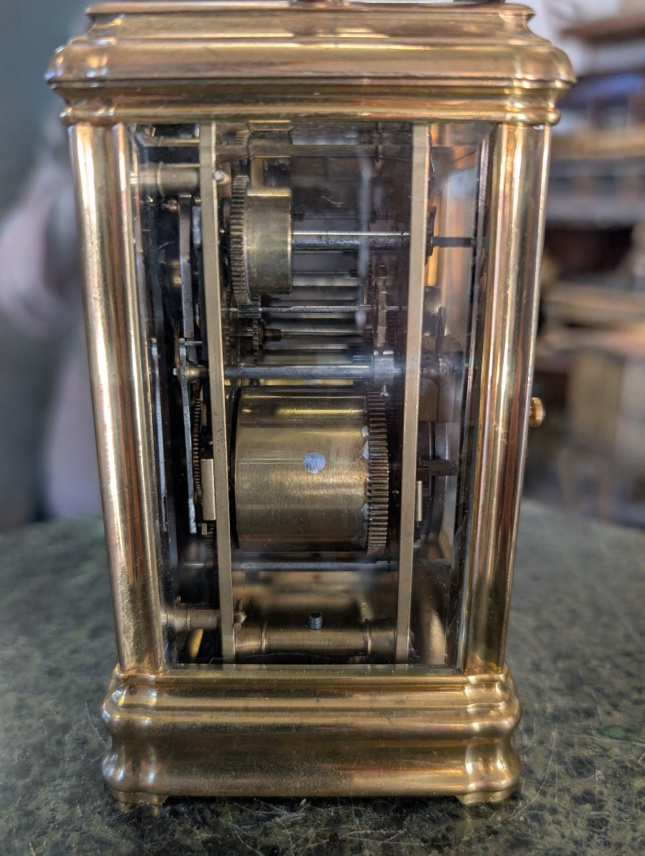 Pendule de Voyage in Bronzo Dorato – Scappamento ad Ancora, Suoneria ai Quarti, Sveglia e Calen-photo-4