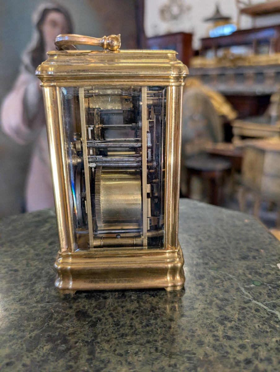 Pendule de Voyage in Bronzo Dorato – Scappamento ad Ancora, Suoneria ai Quarti, Sveglia e Calen-photo-3