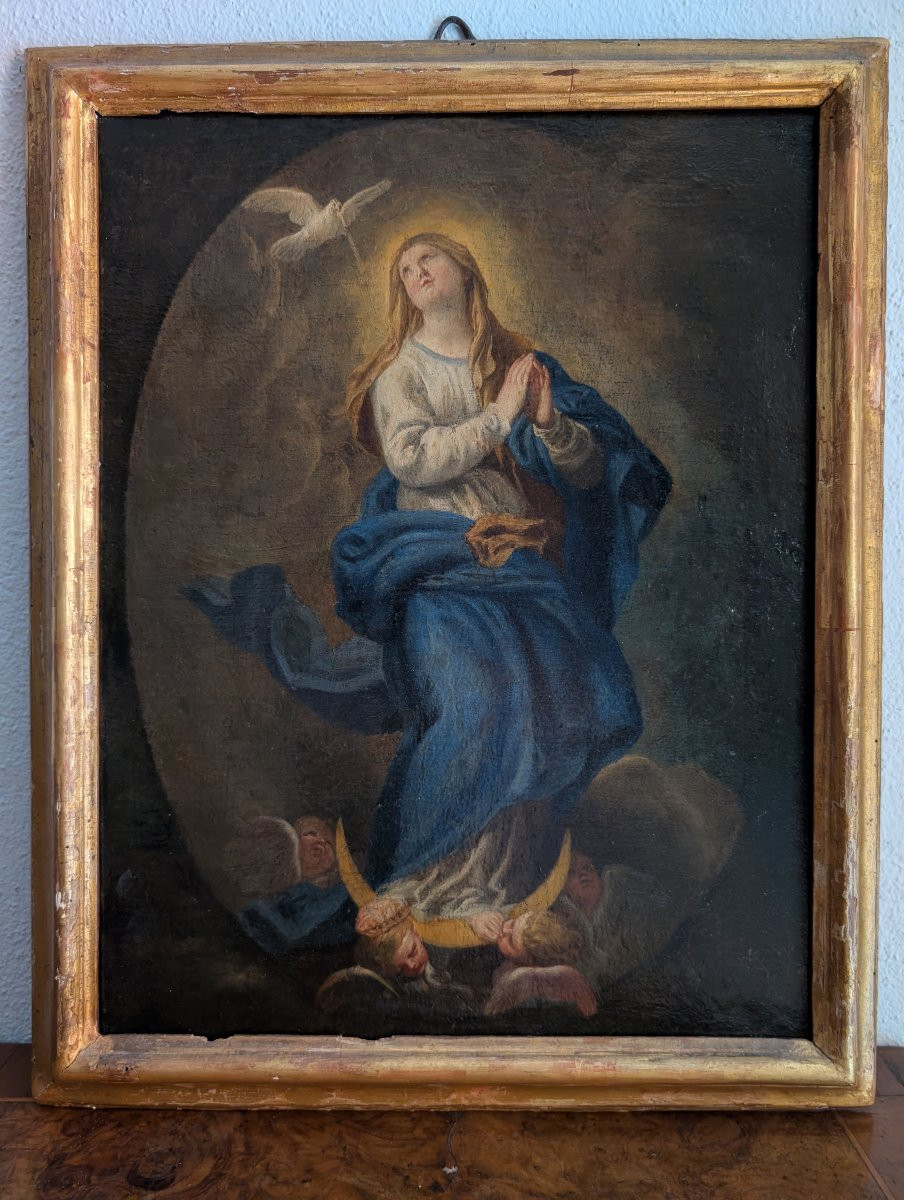 Dipinto antico – Immacolata Concezione – Olio su tela – XVIII secolo-photo-3