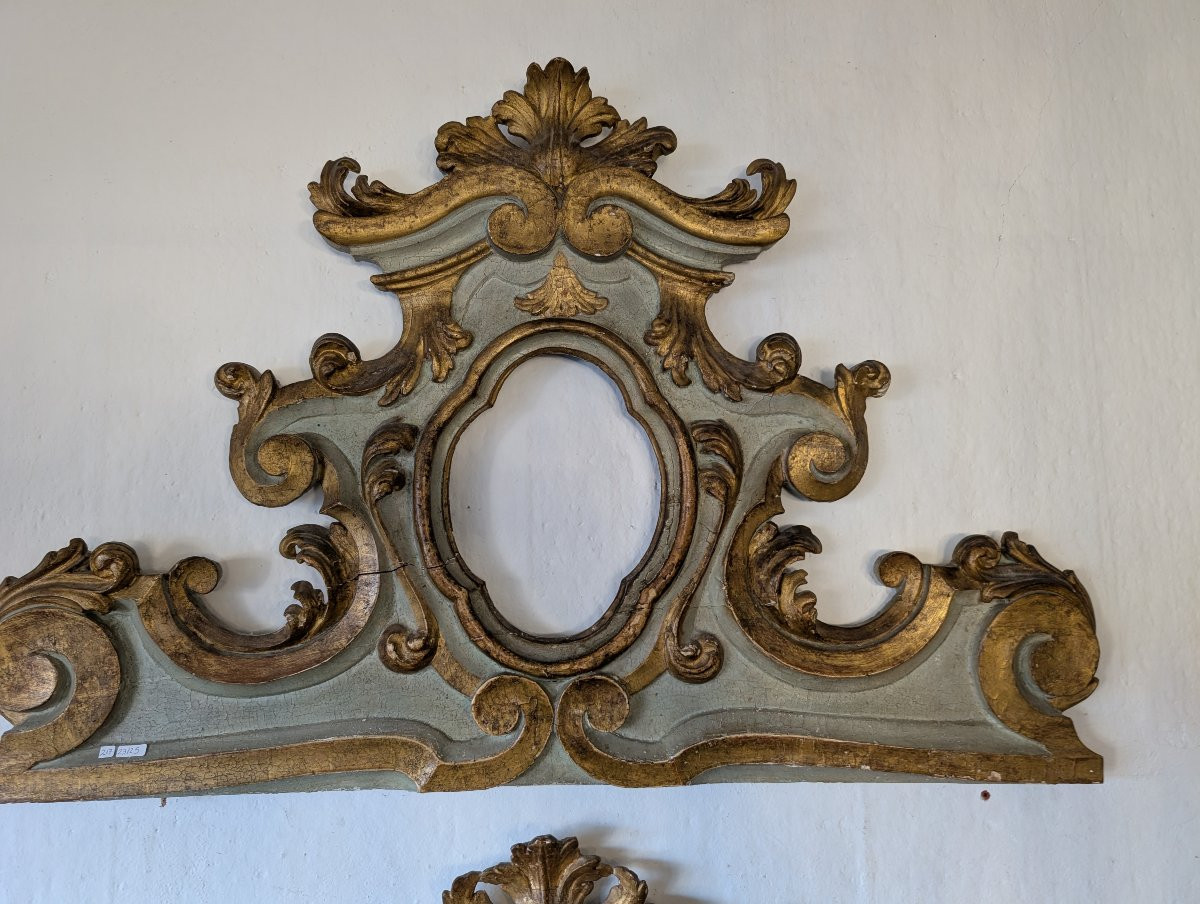 Coppia di sovraporte antiche laccate e dorate – inizi XVIII secolo-photo-3