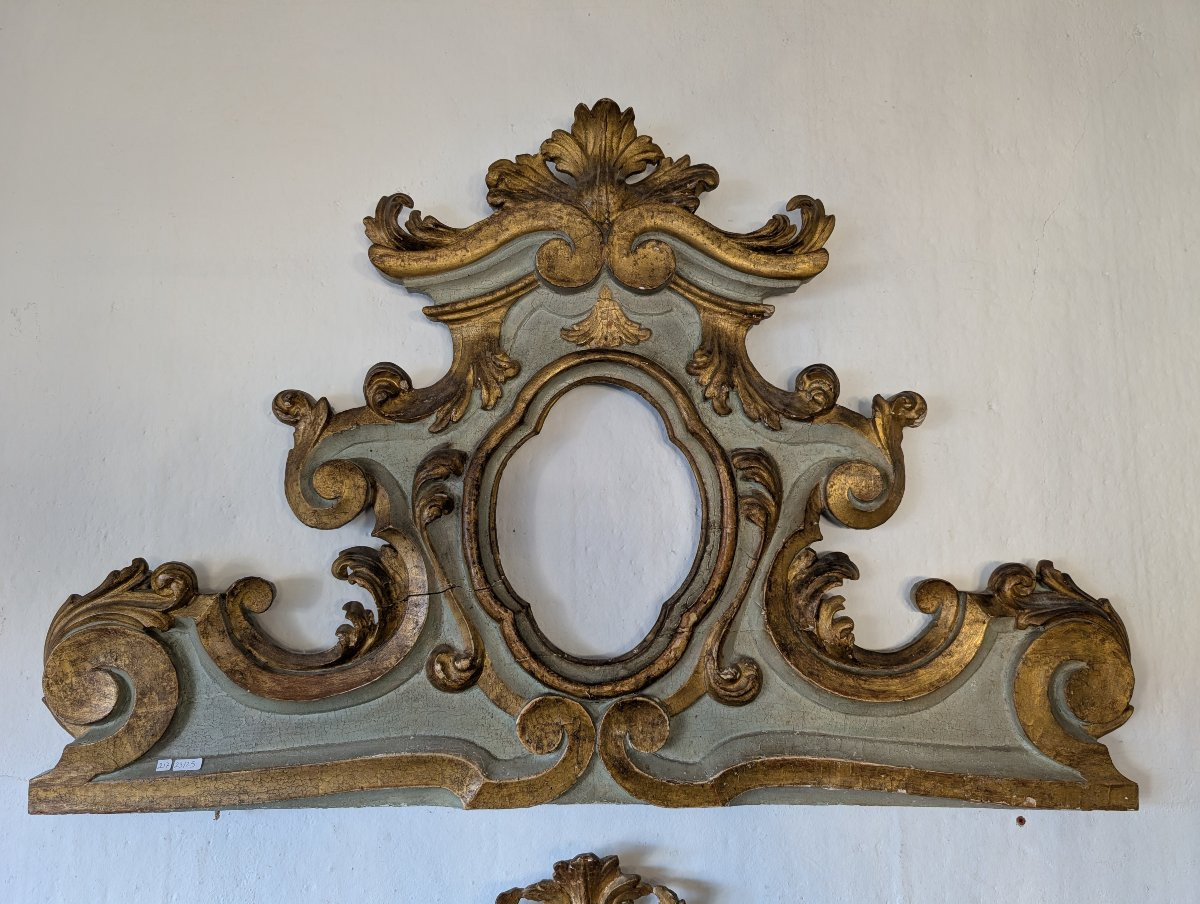 Coppia di sovraporte antiche laccate e dorate – inizi XVIII secolo-photo-3