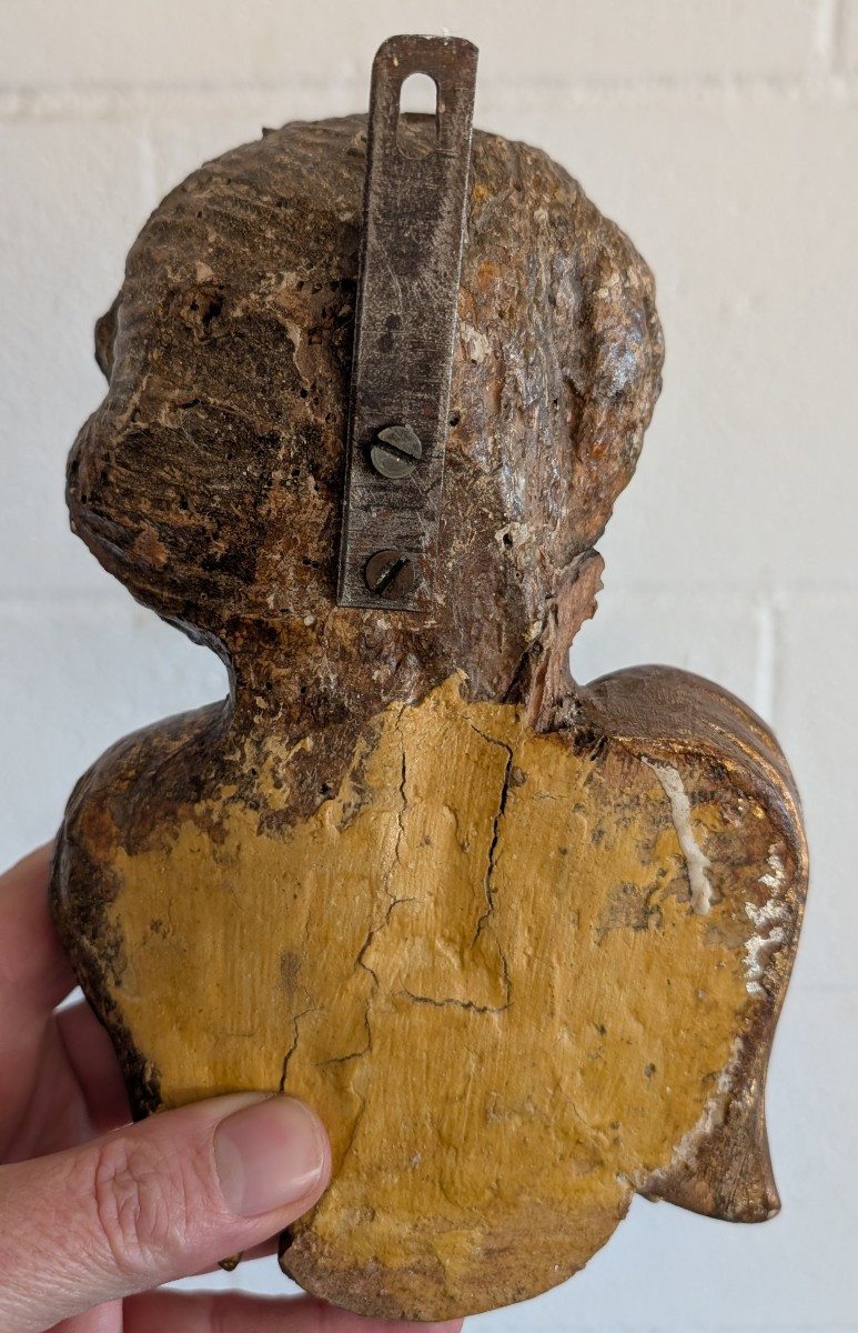 Cherubino del XVIII secolo in legno scolpito e dorato a mecca-photo-2