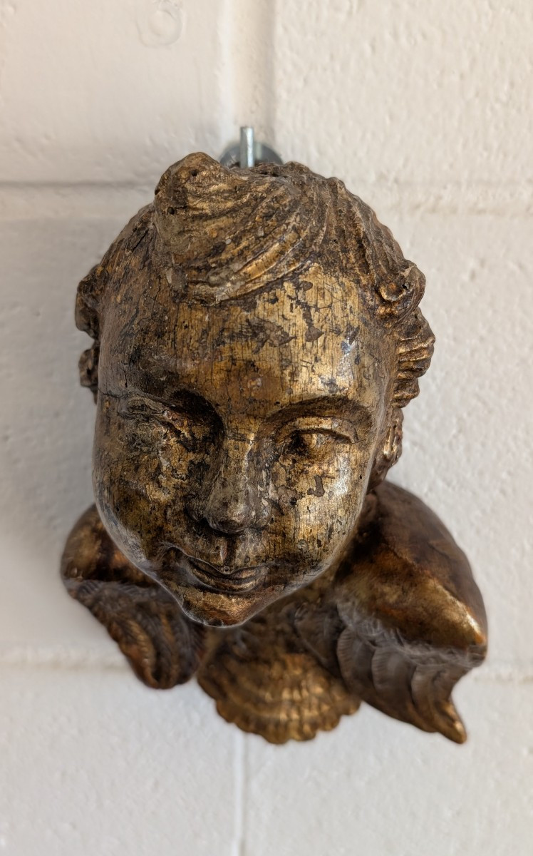 Cherubino in legno scolpito e dorato a mecca – XVIII secolo-photo-2