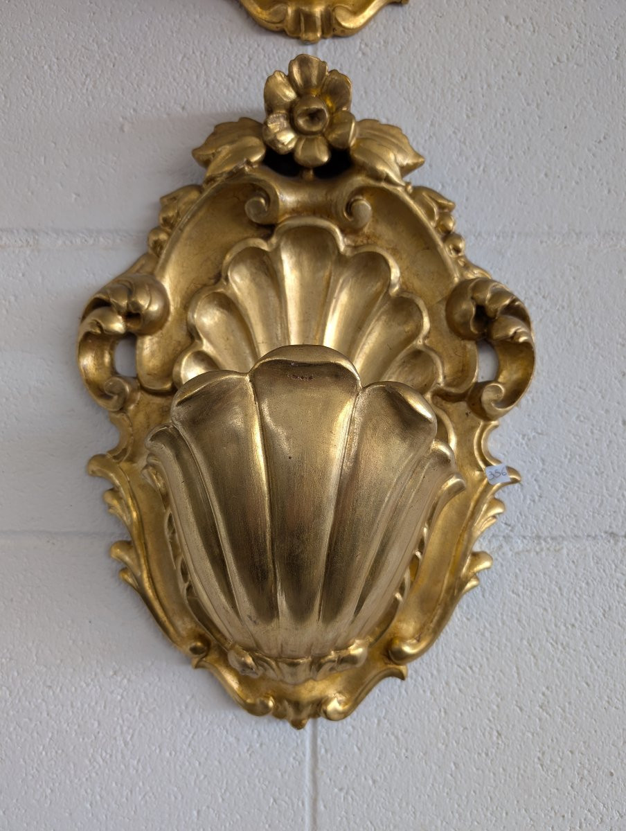 Coppia di appliques in legno intagliato e dorato – Italia, prima metà del Novecento-photo-3