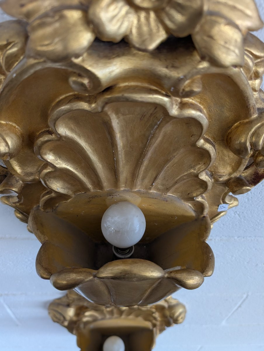 Coppia di appliques in legno intagliato e dorato – Italia, prima metà del Novecento-photo-5