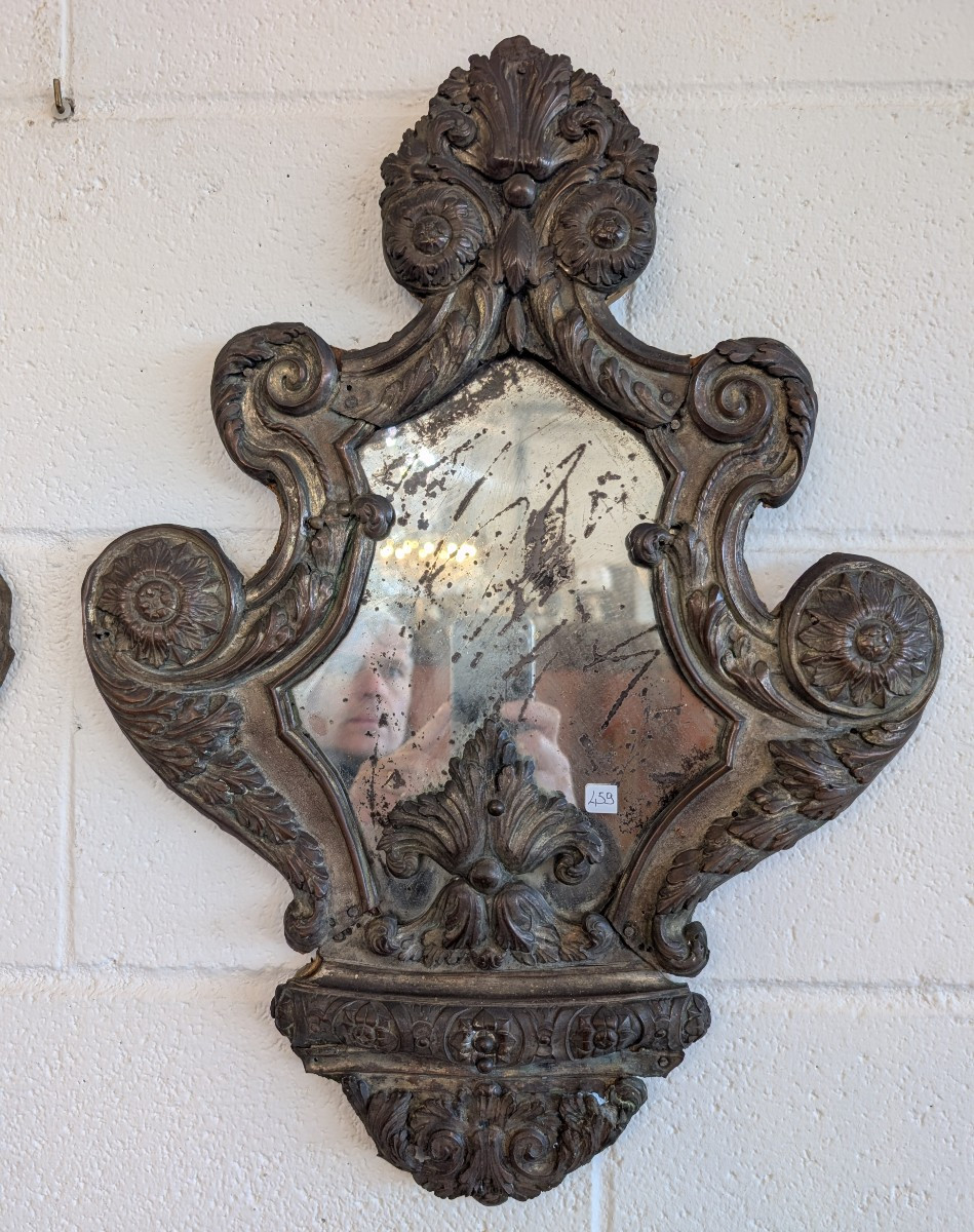 Coppia di specchierine in rame sbalzato e argentato Fine XIX secolo-photo-2