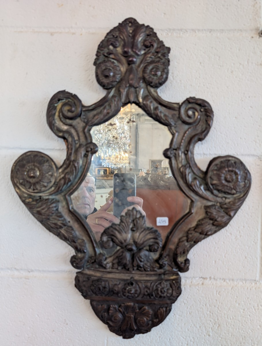 Coppia di specchierine in rame sbalzato e argentato Fine XIX secolo-photo-3