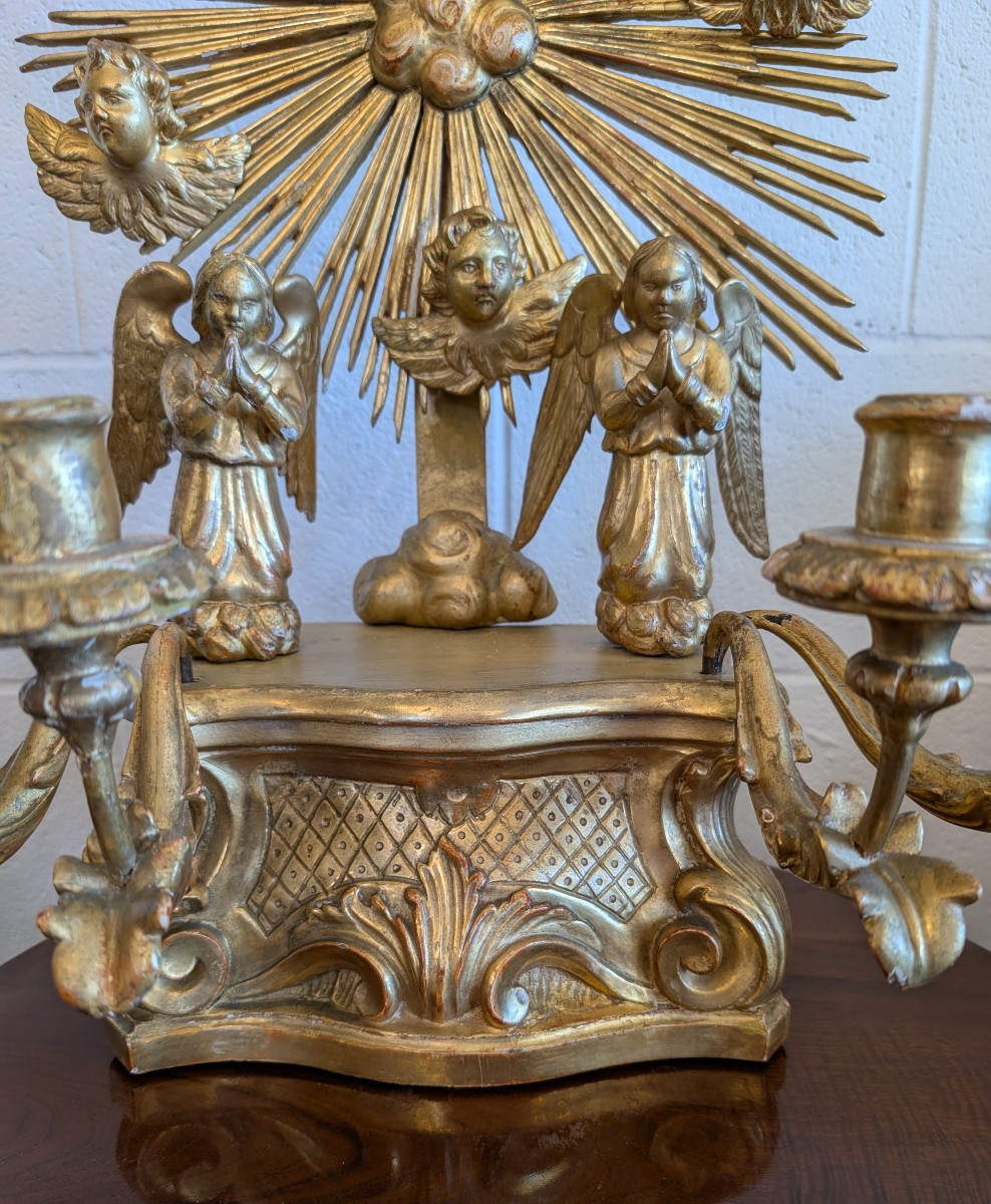 Altarino devozionale in legno scolpito e dorato a oro zecchino-photo-2