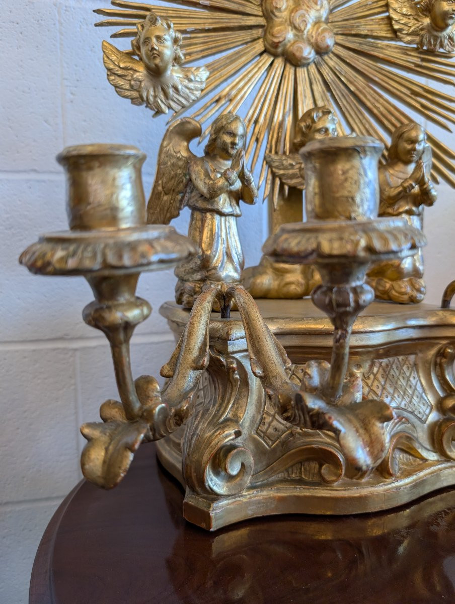 Altarino devozionale in legno scolpito e dorato a oro zecchino-photo-4