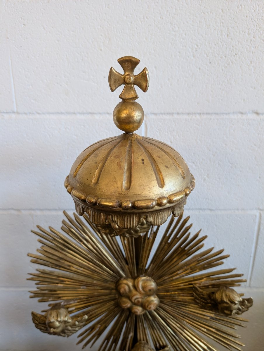 Altarino devozionale in legno scolpito e dorato a oro zecchino-photo-3