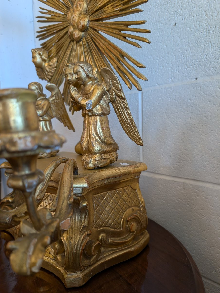 Altarino devozionale in legno scolpito e dorato a oro zecchino-photo-4