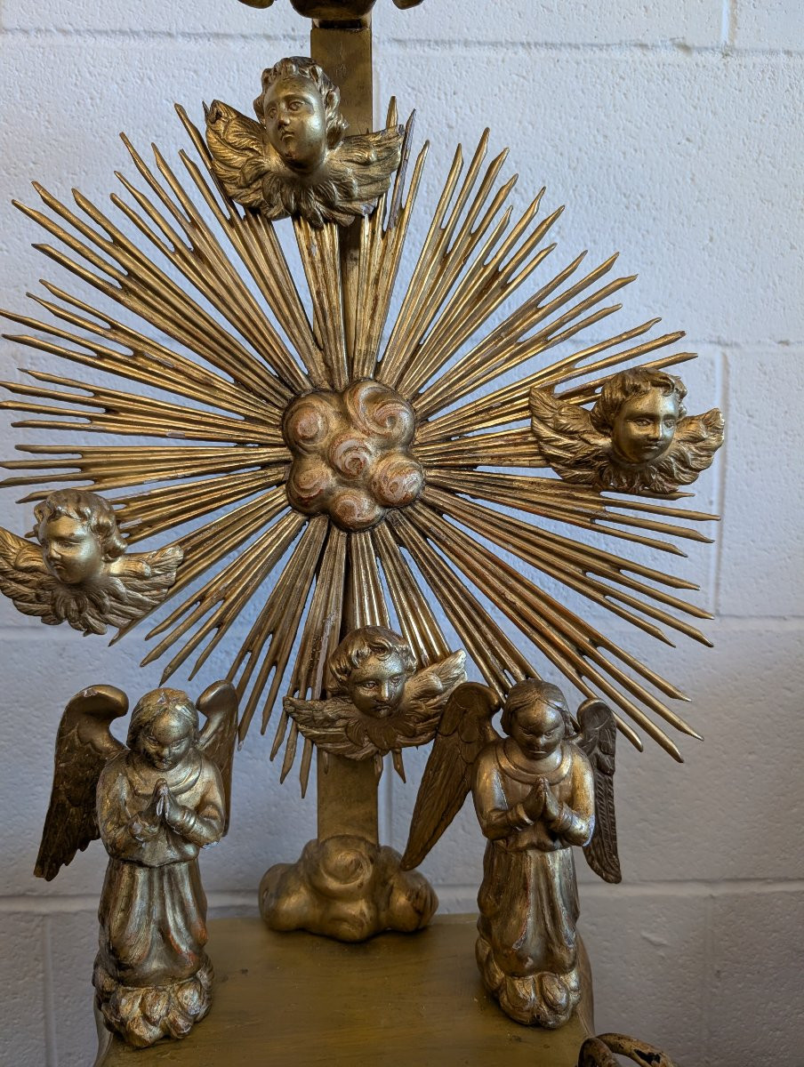 Altarino devozionale in legno scolpito e dorato a oro zecchino-photo-8