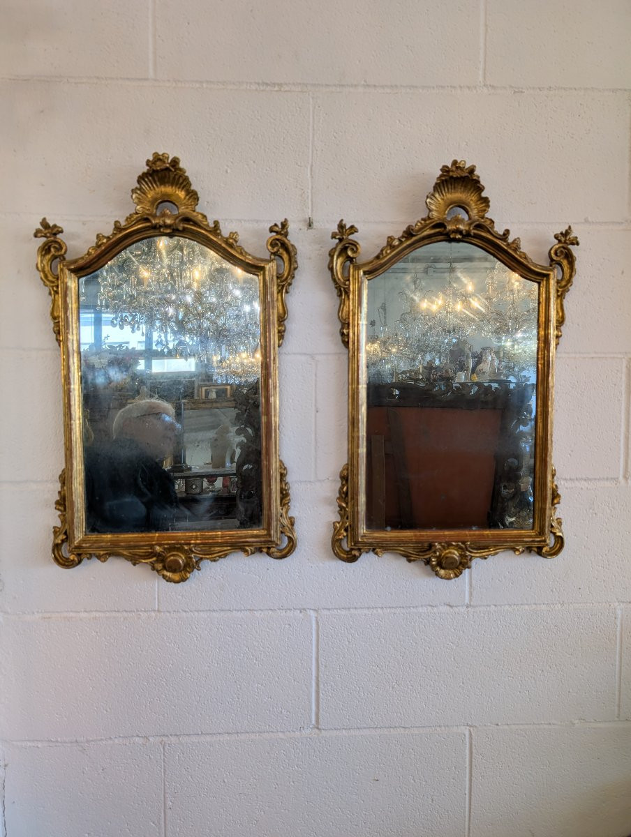 Coppia di specchierine in legno scolpito e dorato – inizi XX secolo-photo-4