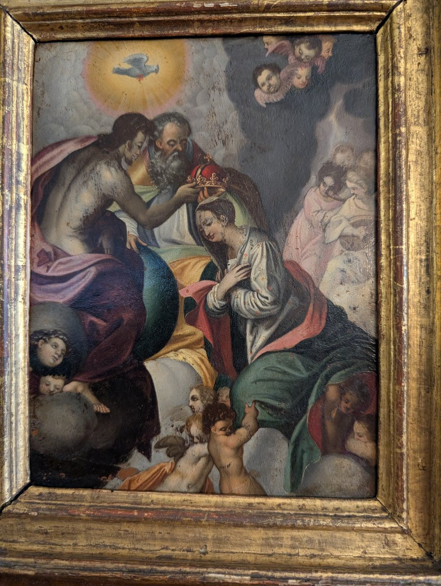 Incoronazione della Vergine Olio su rame-photo-3