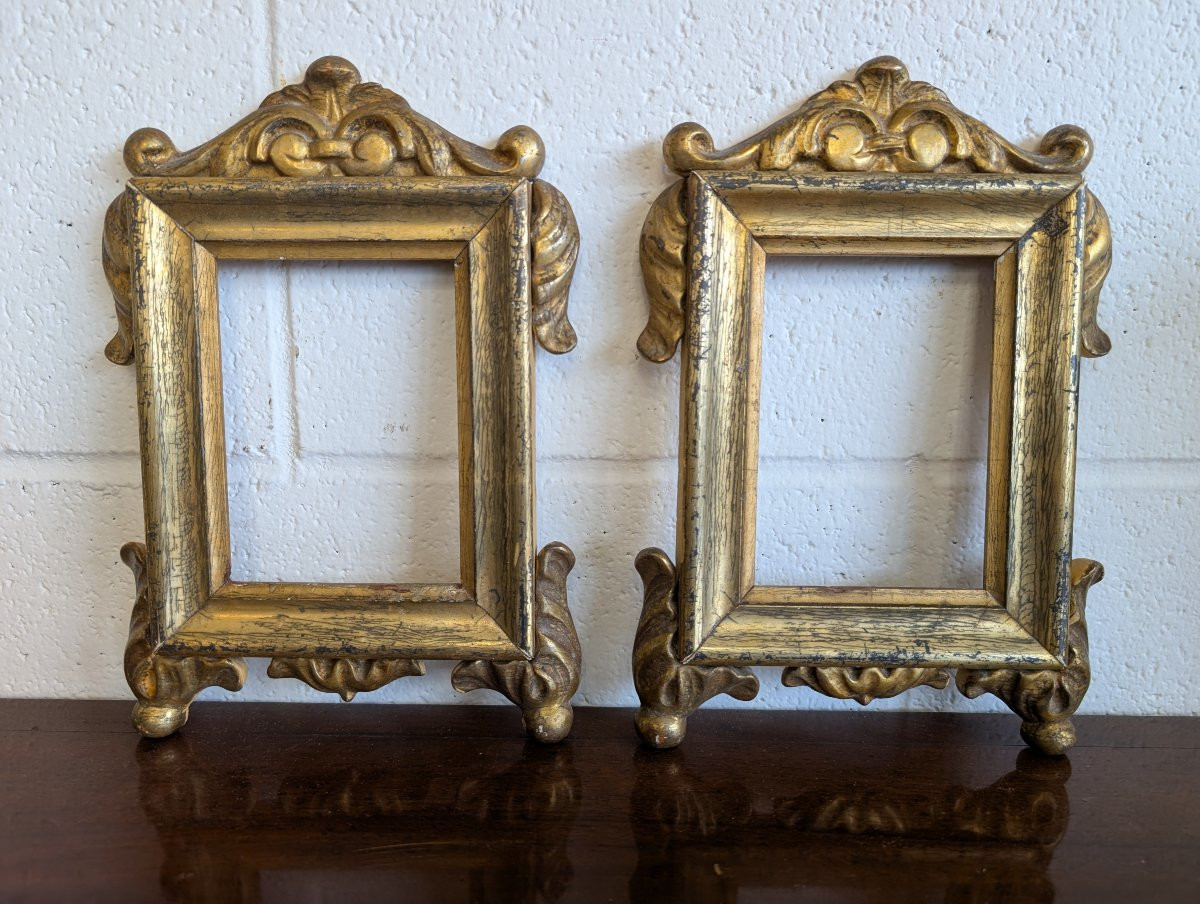Coppia di cornici / ex cantaglorie in legno scolpito e dorato a mecca – metà XIX secolo-photo-2