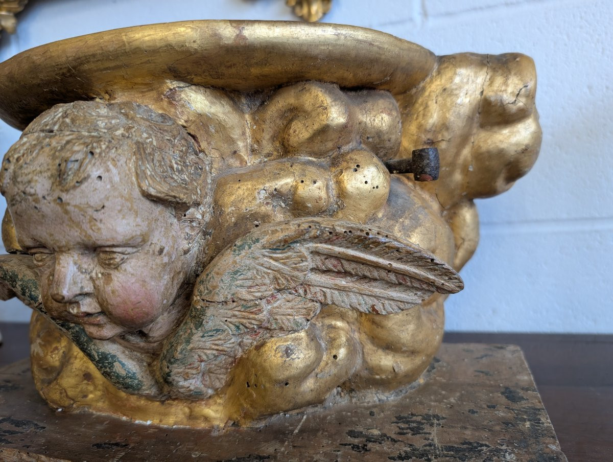 Base lignea scolpita e dorata, XVII secolo-photo-3