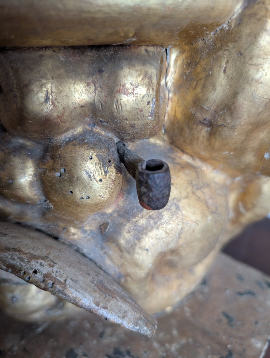 Base lignea scolpita e dorata, XVII secolo-photo-3