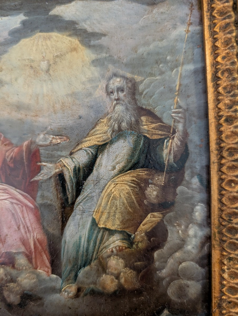 La Santissima Trinità – Olio su rame, Italia settentrionale, seconda metà del XVIII secolo-photo-1