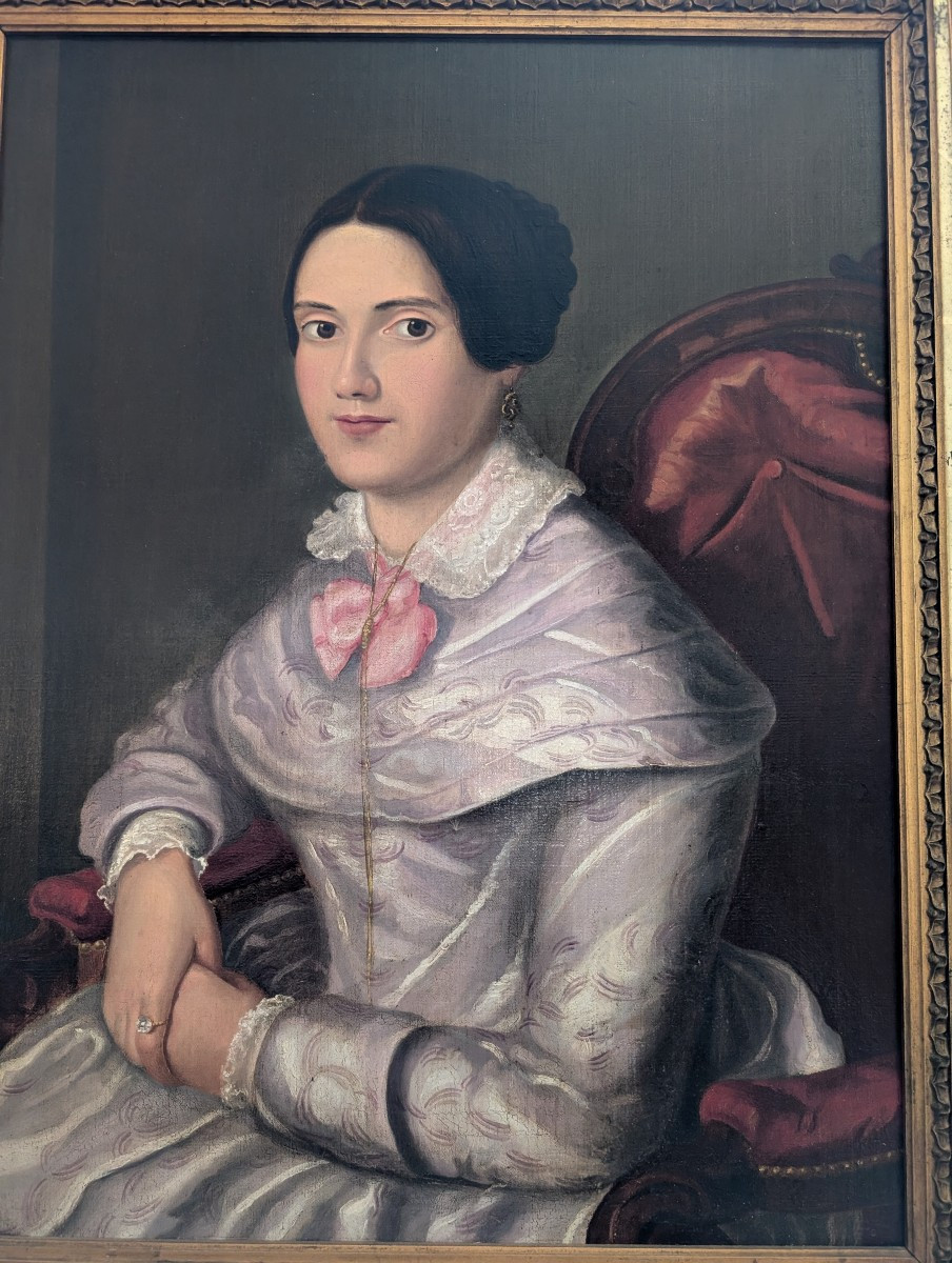 Ritratto di giovane dama – Olio su tela – Metà XIX secolo-photo-1