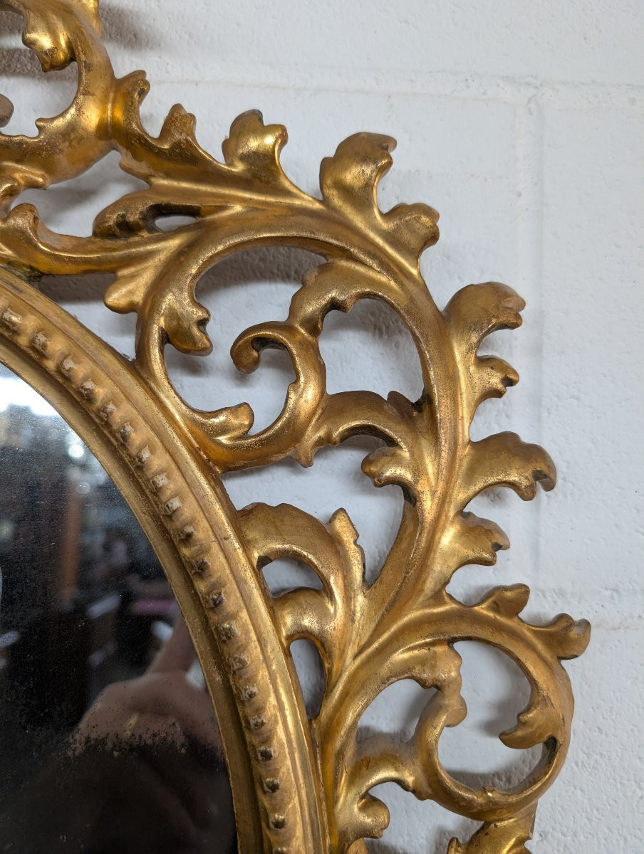 Specchiera ovale fiorentina in legno scolpito e dorato a oro zecchino – metà XIX secolo-photo-4