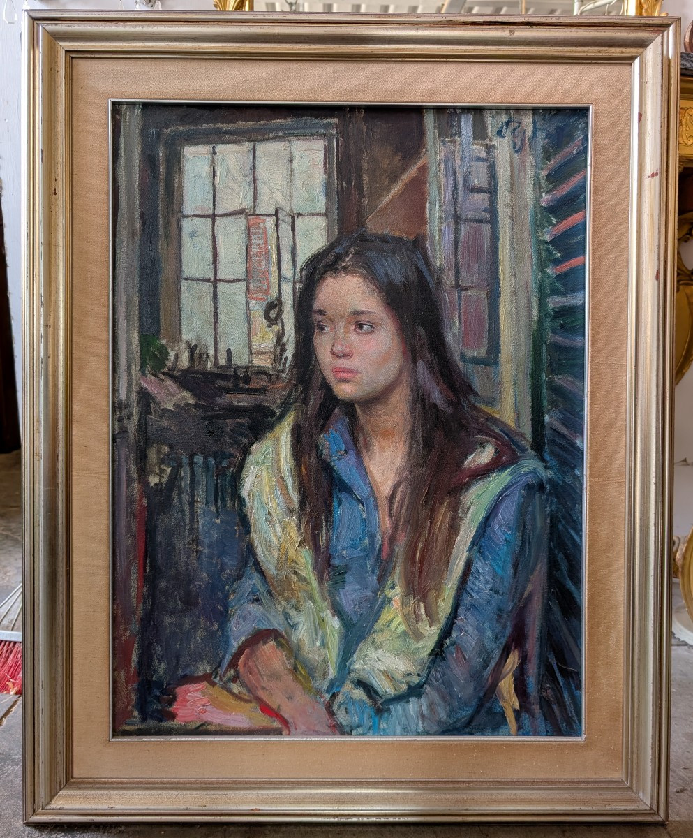 Dipinto Olio su Tela di Paulo Ghiglia – Ritratto Femminile – Anni ’60-photo-2