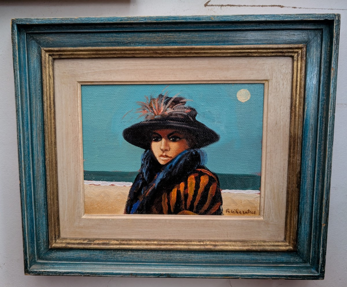Fausto M. Liberatore, Ritratto al mare, olio su tela, anni 70-photo-2