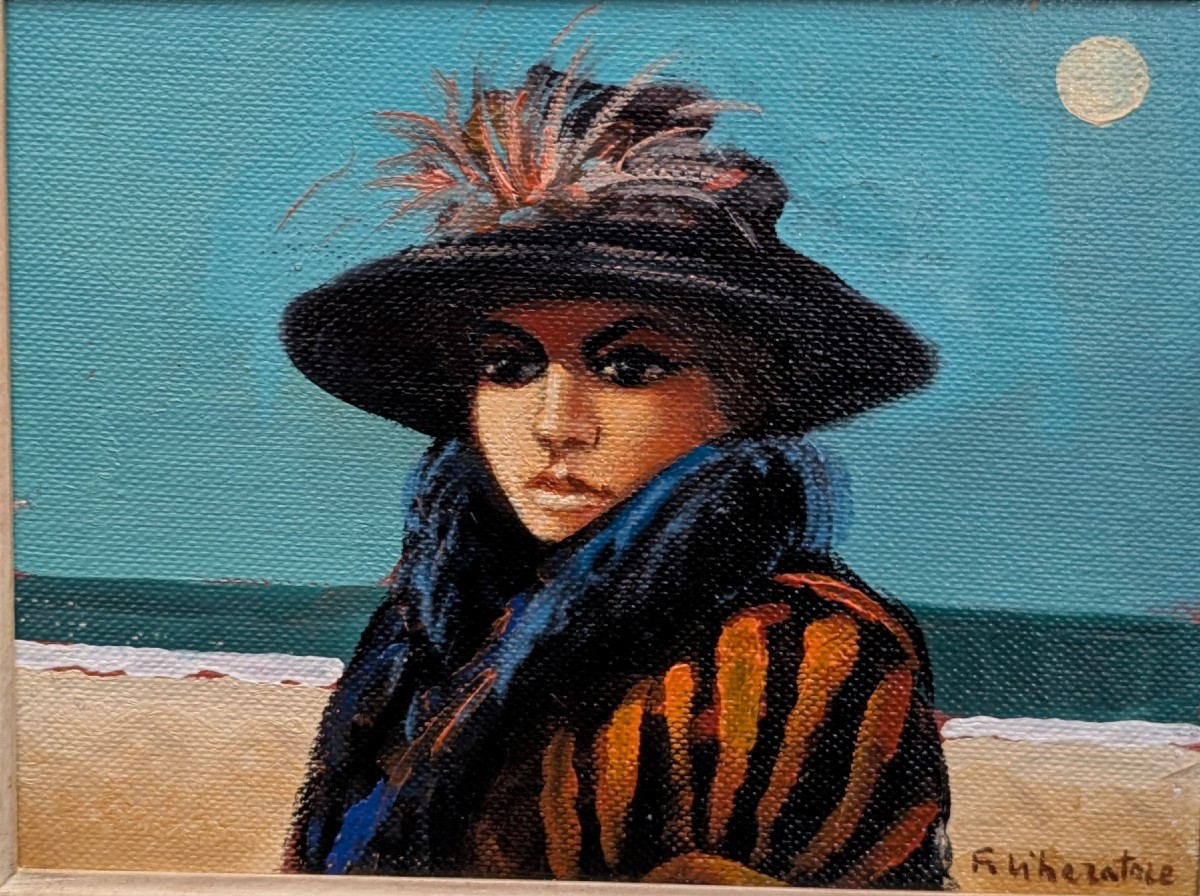 Fausto M. Liberatore, Ritratto al mare, olio su tela, anni 70