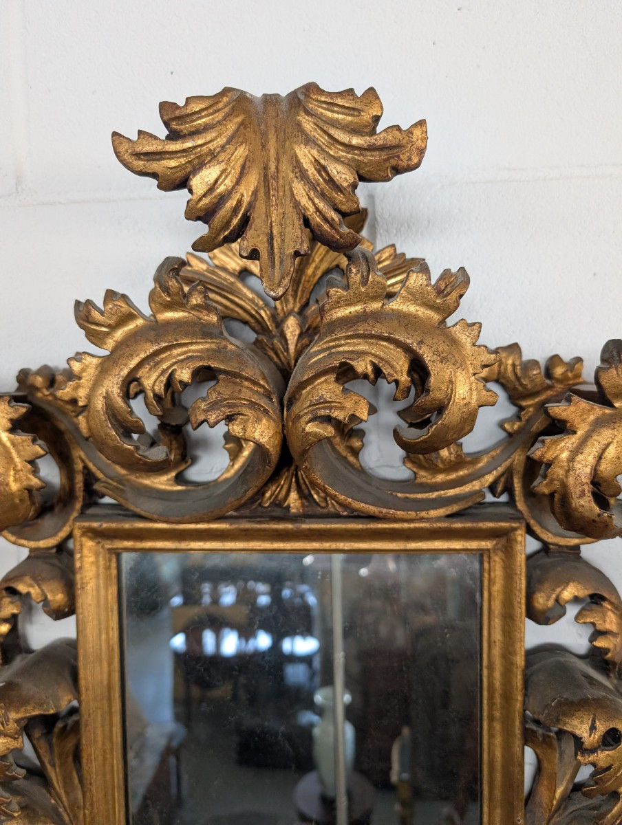 Specchiera Fiorentina Anni 50 Legno Scolpito Dorato Stile Barocco-photo-2