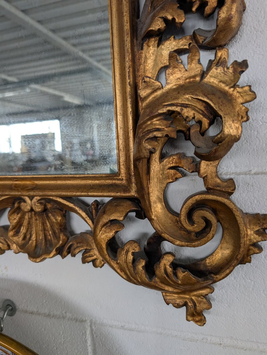 Specchiera Fiorentina Anni 50 Legno Scolpito Dorato Stile Barocco-photo-4