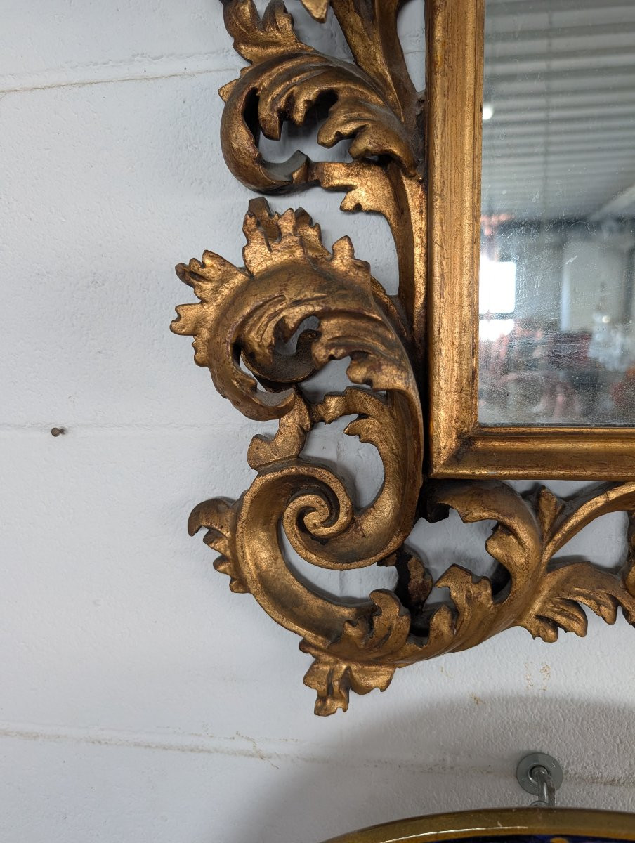 Specchiera Fiorentina Anni 50 Legno Scolpito Dorato Stile Barocco-photo-1