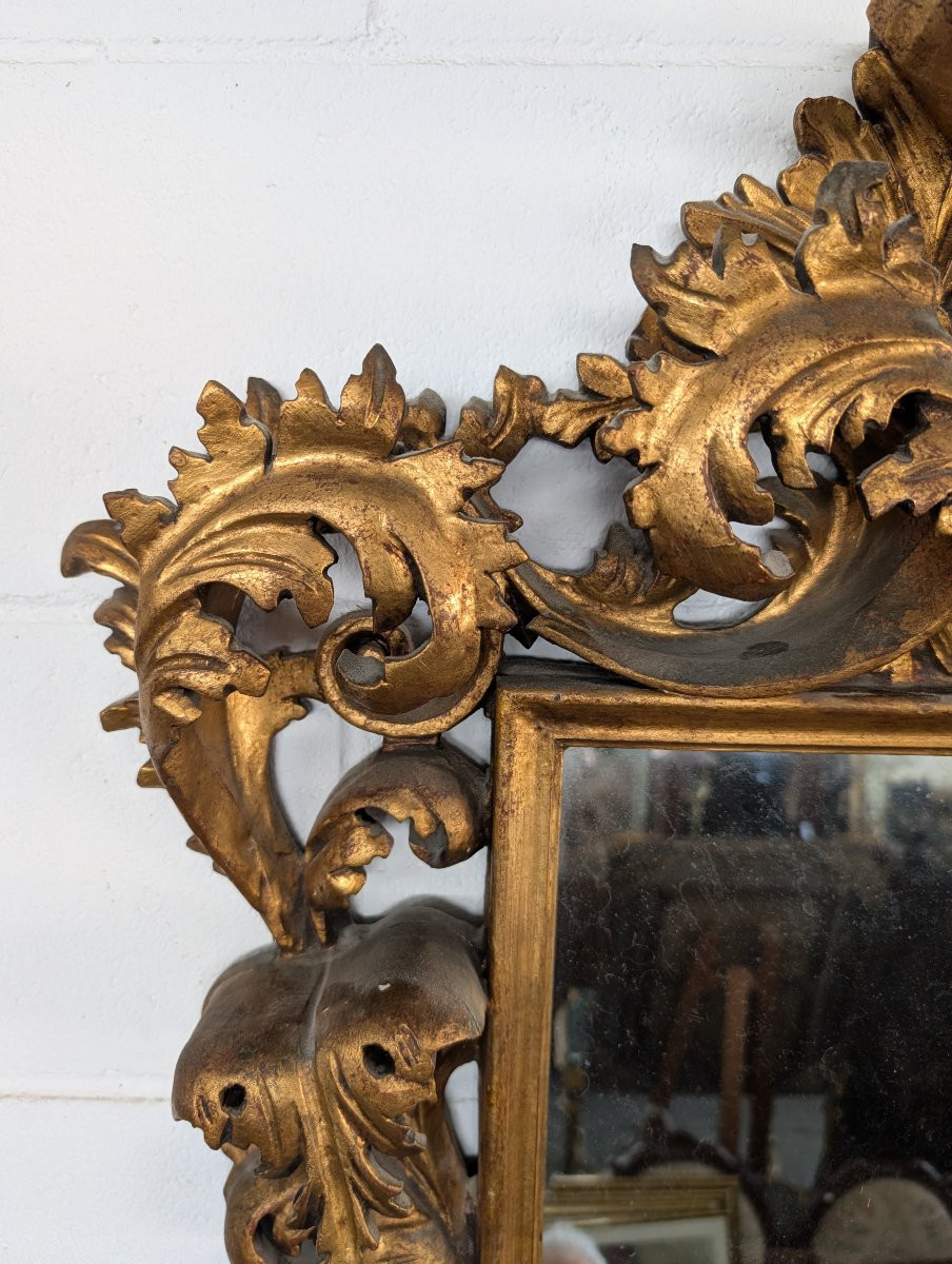 Specchiera Fiorentina Anni 50 Legno Scolpito Dorato Stile Barocco-photo-2