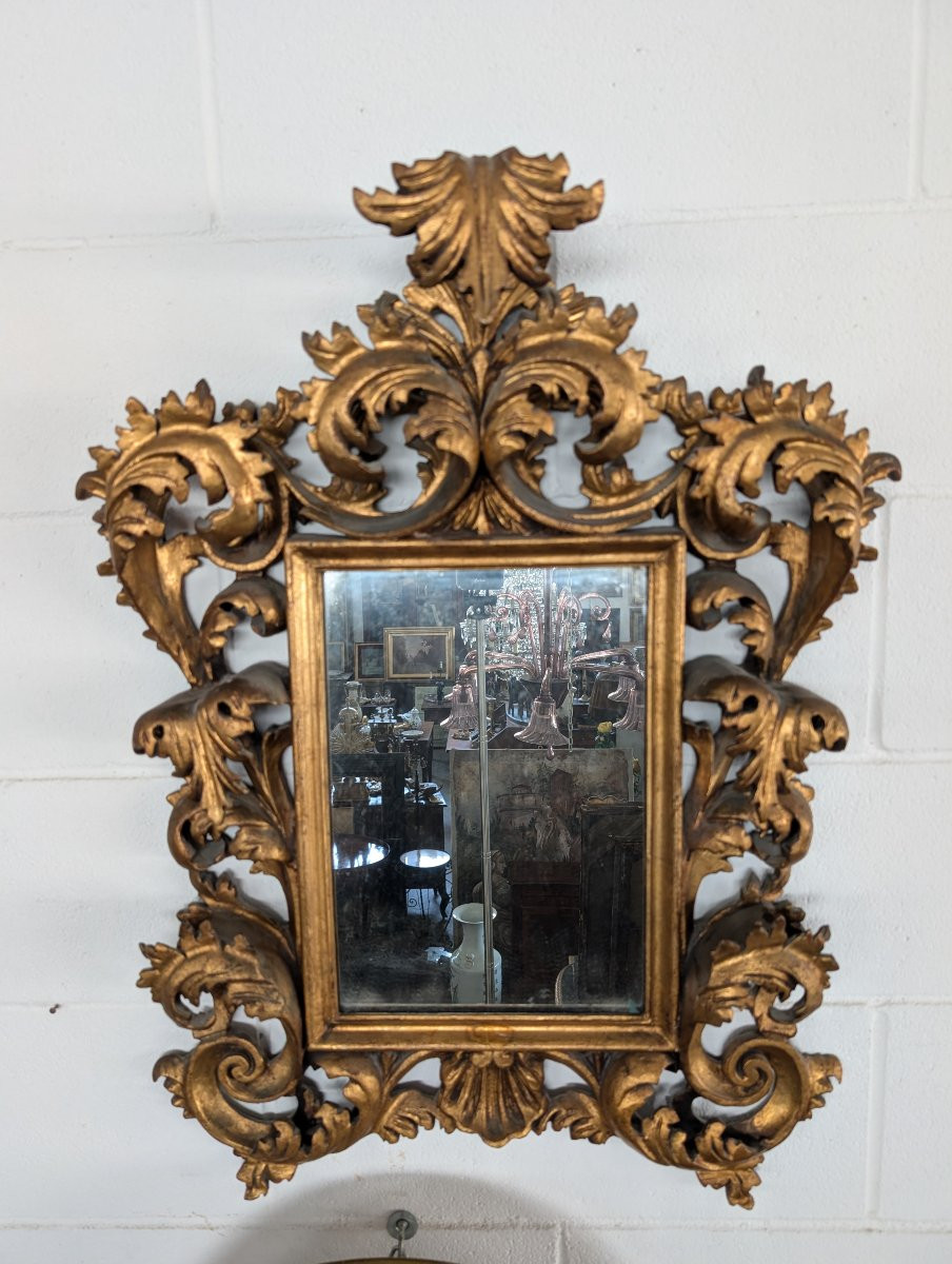 Specchiera Fiorentina Anni 50 Legno Scolpito Dorato Stile Barocco-photo-3